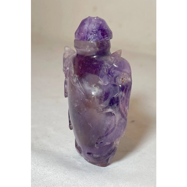 1910s Share Antique Chinese Hand Carved Amethyst Stone Snuff Bottle Jar Sculpture Trinket For Sale - Image 5 of 12