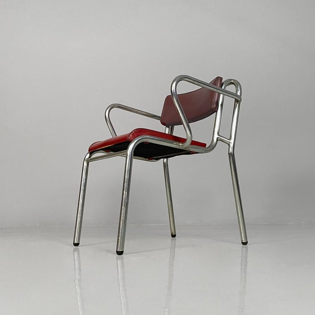 Red Italian Art Deco Metal and Red Faux Leather Chairs, 1930s, Set of 4 For Sale - Image 8 of 18