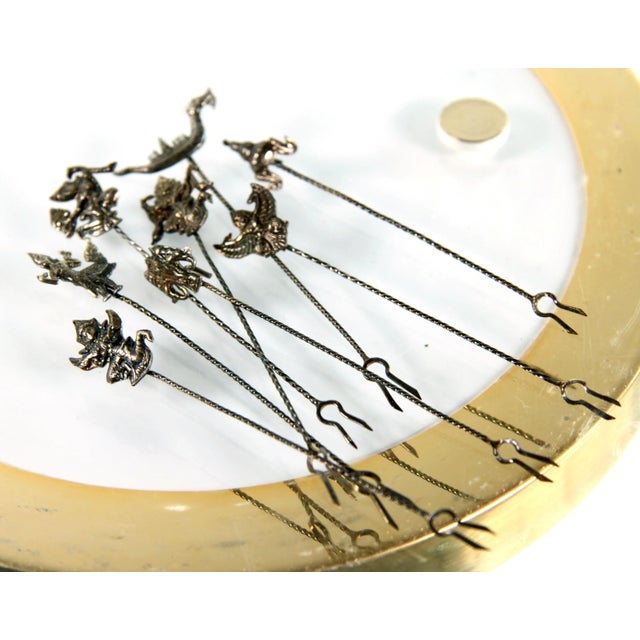 Sterling Silver Thai Buddhist Cocktail Forks / Hors d'Oeuvre Picks - Set of 8 For Sale - Image 9 of 9