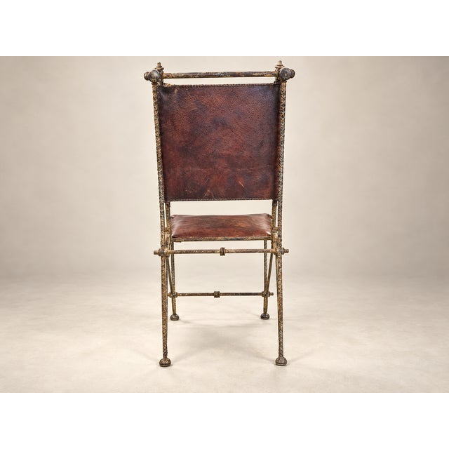 Campaign Vintage Iron & Leather Campaign-Style Chair For Sale - Image 3 of 5