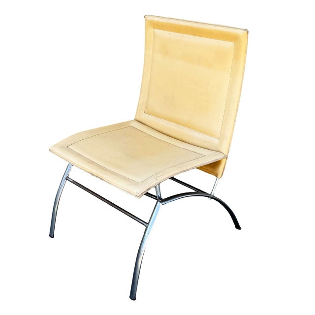 1990s Postmodern Italian Leather “Waist” Side Chrome Tublar Lounge Chair For Sale - Image 4 of 7