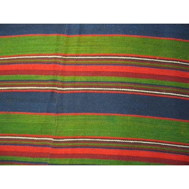 Turkish 1930s Multicolor Geometric Stripe Flat Woven Antique Kilim Anatolian Turkey Rug 11'0" X 14'4" Wool Carpet For Sale - Image 3 of 5