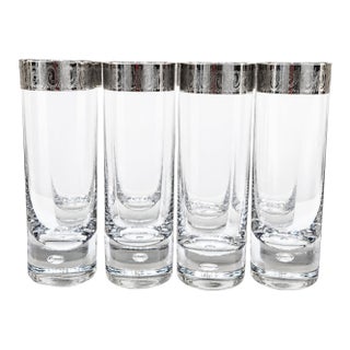 Vintage Etched Floral Highball Glasses With Silver Overlay Scroll Rims and Bubble Bases, Set of 8 For Sale