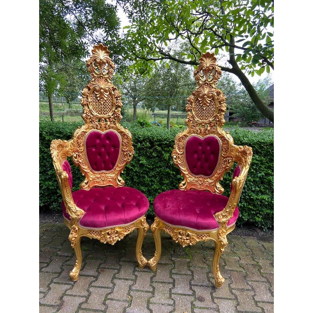 1970s Italian Baroque Gold Beech Red Velvet Chairs 2 PCS For Sale - Image 18 of 18