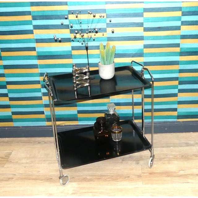 Mid-Century Modern Folding Bar Cart in Black and Chrome from Dinett, 1960s For Sale - Image 3 of 13