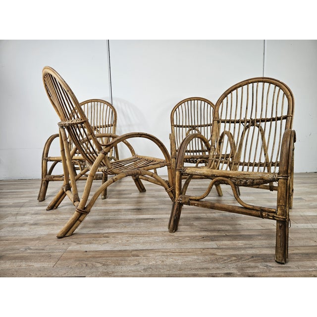 Mid-Century Modern Vintage Wicker Armchairs, 1970, Set of 4 For Sale - Image 3 of 16