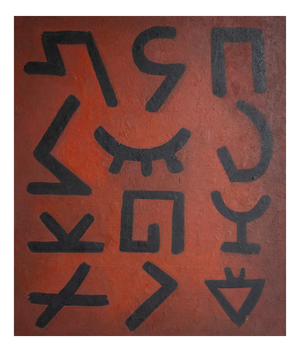 Manuel Rufi Gibert, Geometric Abstraction in Red, 1990s, Oil on Board