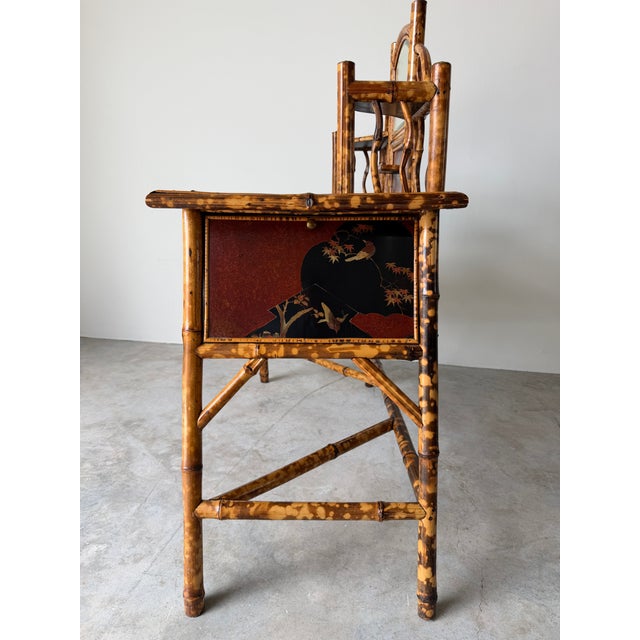 19th-Century English Aesthetic Movement Burnt Bamboo & Lacquer Writing Desk With Mirror For Sale - Image 9 of 17