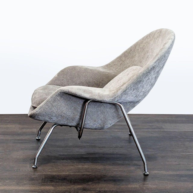 Mid-Century Modern Womb-Style Lounge Chair – Chrome & Gray Upholstery For Sale - Image 4 of 8