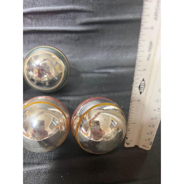 Mid-Century Modern Vintage Lot of 8 Silver Striped Christmas Glass Ball Ornaments Usa For Sale - Image 3 of 10