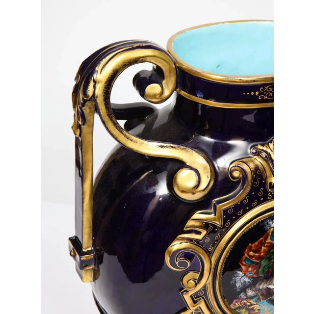 Pair of Late 19th Century Cobalt Blue Porcelain and Limoges Enamel Portrait Vases For Sale - Image 12 of 12