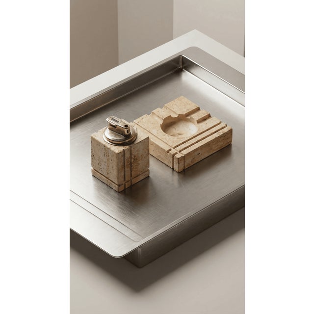 Ashtray and Lighter in Travertine by Cerri Nestore, 1970s, Set of 2 For Sale - Image 3 of 3