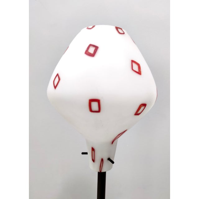 Metal Vintage Floor Lamp with Encased Glass Shade with Red Geometrical Motifs, Italy, 1950s For Sale - Image 7 of 15