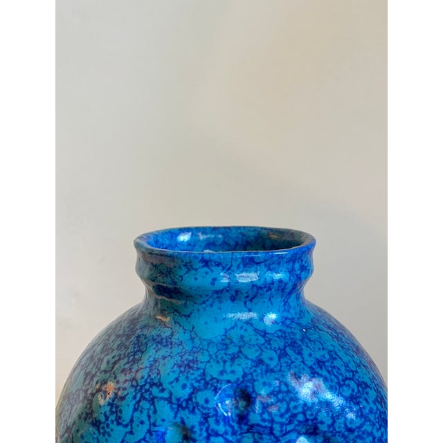 Mid-Century Modern Vintage Volcanic Glazed Pottery Vase in Mottled Turquoise For Sale - Image 3 of 5