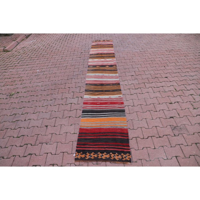 1960s Turkish Traditional Hand-Knotted Striped Design Runner For Sale - Image 11 of 11