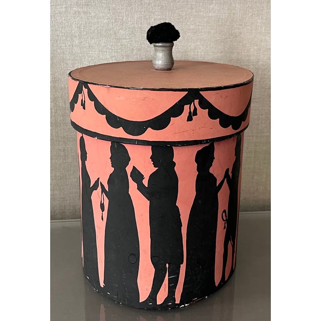 Vintage Oval Wallpaper Box by Atelier of Hudson, New York With Black Regency Silhouettes on a Pink Ground For Sale In New York - Image 6 of 18