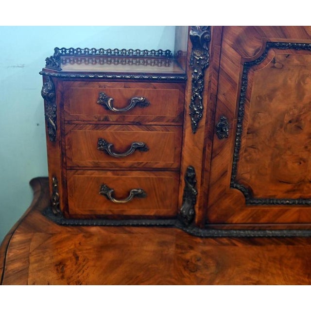 Antique English Burr Walnut Bonheur du Jour Writing Desk, 1860 For Sale - Image 4 of 14