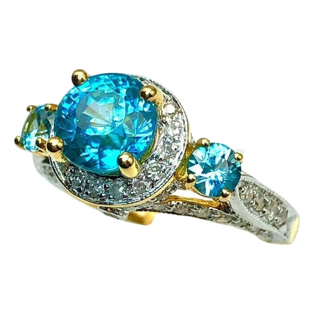 Bochic "Capri" Vintage Cambodian Zirconia & Diamond Ring Set In 18K Gold & Silver For Sale