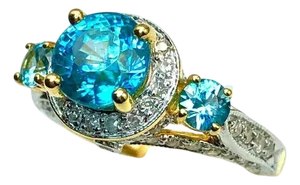 Bochic "Capri" Vintage Cambodian Zirconia & Diamond Ring Set In 18K Gold & Silver