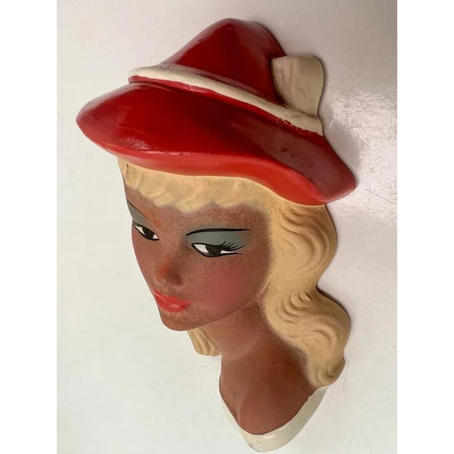 Vintage Ceramic Wall Masks of Young Women, 1960s, Set of 2 For Sale - Image 10 of 13