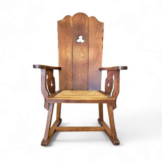 Monastery High Back Rush Seat Armchair, 1950s For Sale - Image 14 of 16