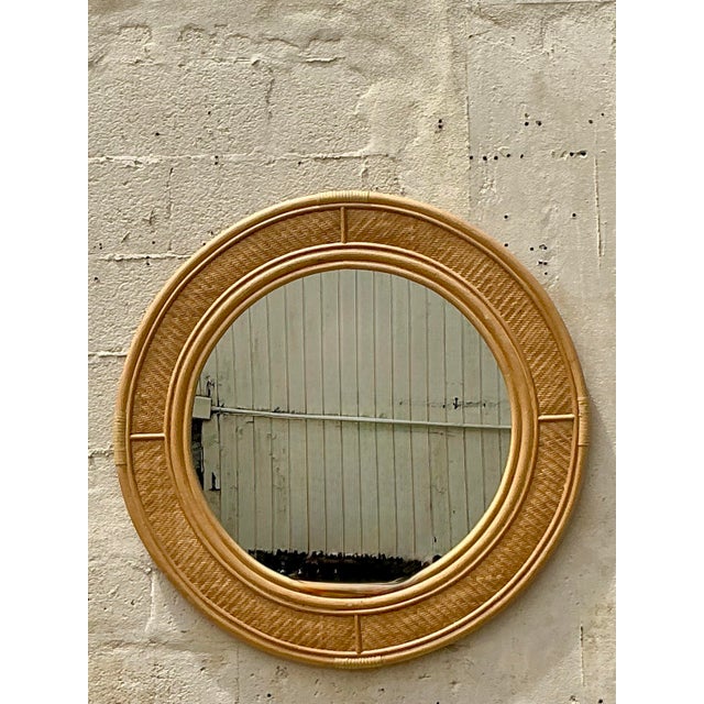 Late 20th Century Vintage Coastal Woven Rattan Mirror For Sale - Image 5 of 10