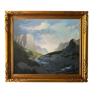 Vintage Oil Painting of a Rocky Mountain Landscape in Gold Frame Signed Lockwood