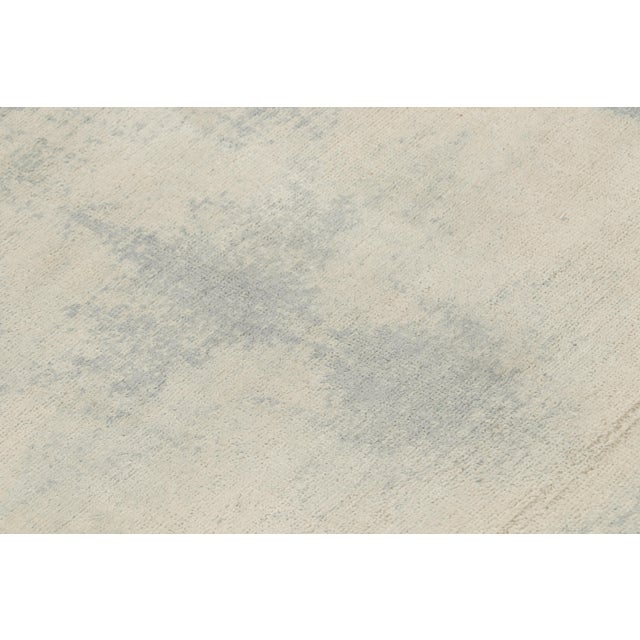 Rug & Kilim Rug & Kilim’s Geometric Ivory Blue Wool and Silk Runner For Sale - Image 4 of 9