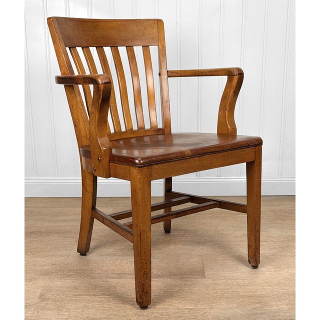 Traditional Antique Traditional Mahogany Wood Bankers Library Arm Chair For Sale - Image 3 of 16