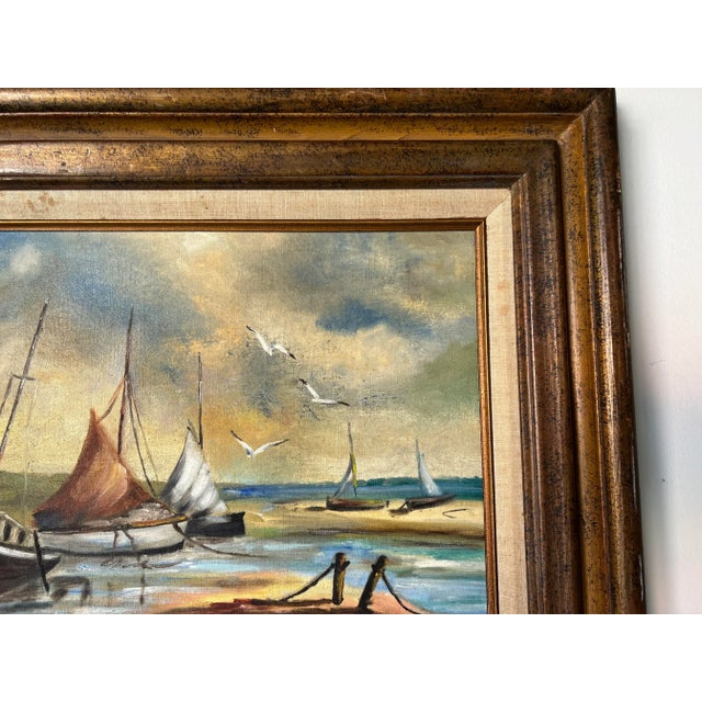 Wood Vintage Impressionist Seascape Oil Painting For Sale - Image 7 of 12