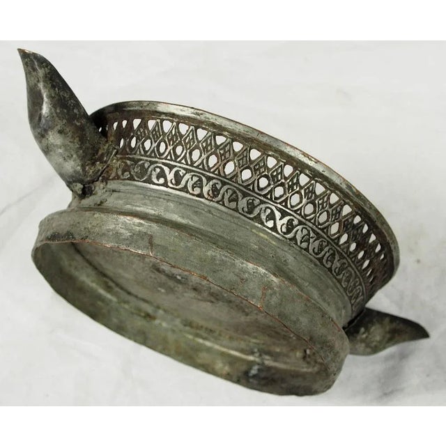 Antique Central Asian Copper Tinned Islamic Engraved Oil Lamp, 1890s For Sale - Image 11 of 13