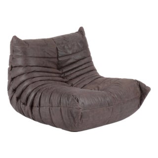 Original Ligne Roset Togo Fireside Chair in Mocha Brown Leather For Sale