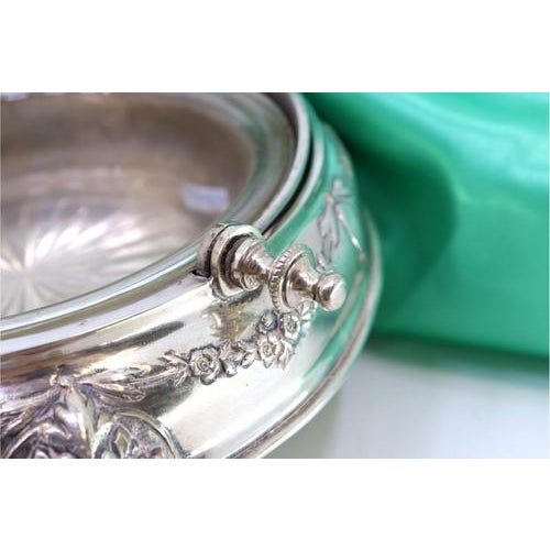 Silver Butter Dish with Glass Core and Engravings For Sale - Image 4 of 7