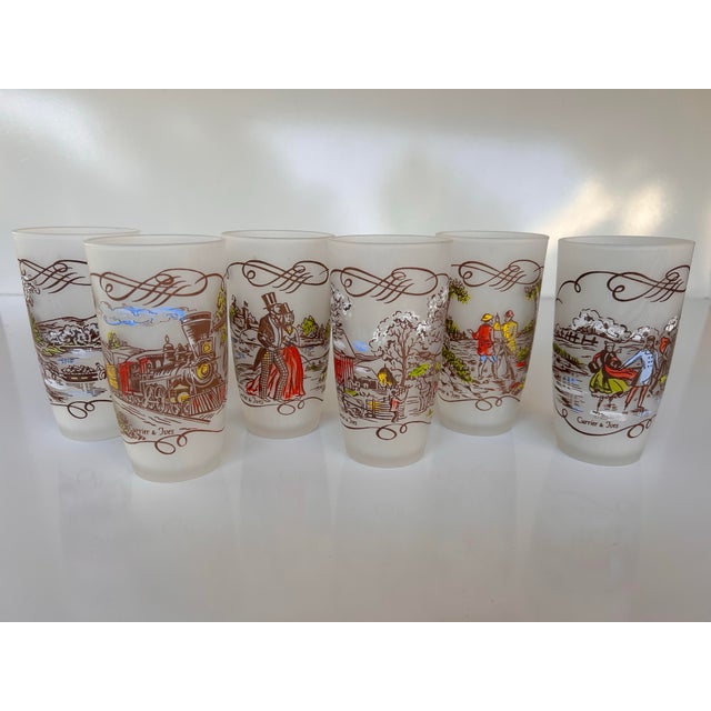 Farmhouse 1950's Currier & Ives "Americana" Frosted Glass Tumblers -Set of 6 For Sale - Image 3 of 12