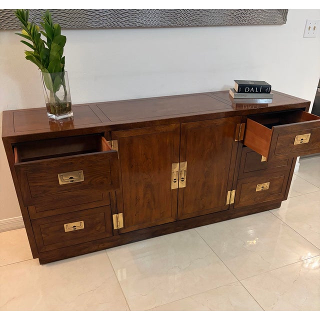 1980s Henredon Campaign Credenza For Sale In Tampa - Image 6 of 10