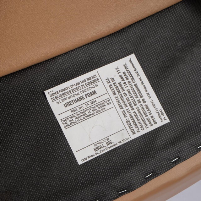 Saarinen Executive Arm Dining Chairs in Camel Leather & Brass Legs, Set of 6 For Sale - Image 11 of 11