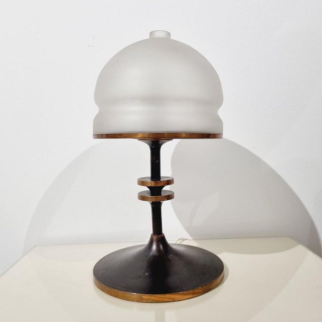 Industrial Vintage Swedish Grace Mushroom Table Lamp with Copper Base and Opal Glass Shade, 1960s For Sale - Image 3 of 9