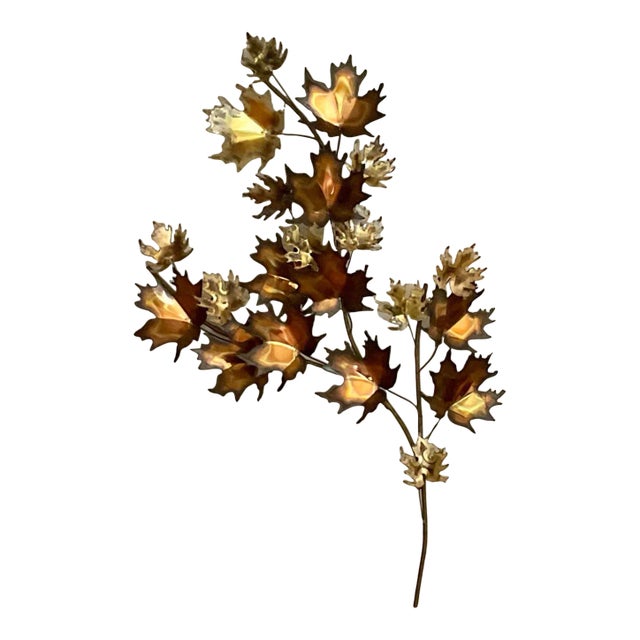 C Jere’ Large Mid Century Modern Maple Leaf Brass Copper Wall Sculpture With Brass C. Jere’ Name Plate For Sale