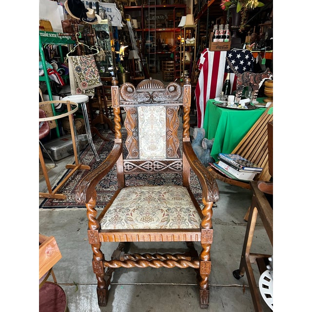 English 1970s English Style Carved Wooden Barley Twist Accent Chair For Sale - Image 3 of 10