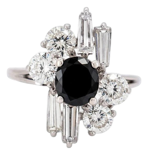 Vintage Modernist Natural Sapphire and Diamond - 18k White Gold Ring, Size 6.75