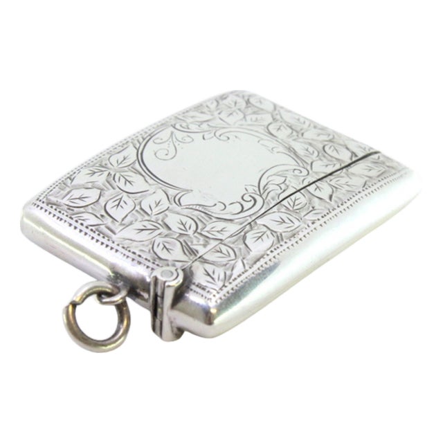 Silver Matchbox with Engraved Floral Motifs and Monogram Card For Sale