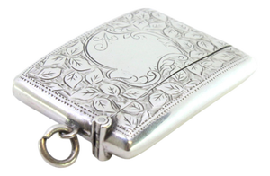 Silver Matchbox with Engraved Floral Motifs and Monogram Card
