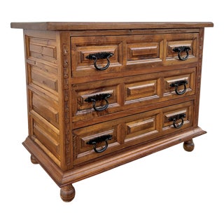 Castillian Walnut Commode with 3 Drawers, 1940s For Sale