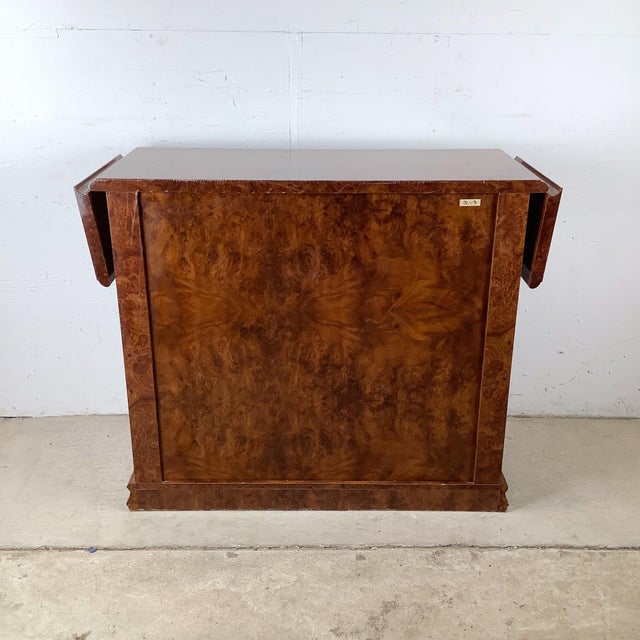 Mid-Century Modern Vintage Alf Italia Italian Burl Wood Console With Mirrored Accents For Sale - Image 3 of 12