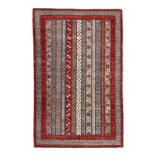 2'11" X 4'10" Small Hand Knotted Geometric Persian Afshari Design Rug (3' X 5') For Sale