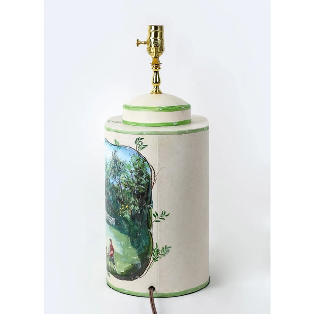 Mid-20th Century Chinese-Style Hand-Painted Ceramic Tea Canister Table Lamps - a Pair For Sale - Image 11 of 13