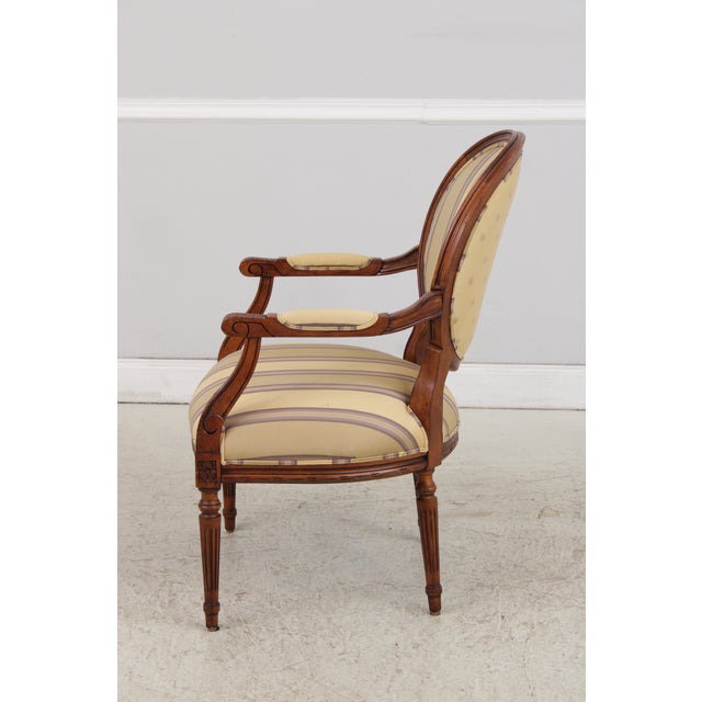 1980s Louis XVI Style Mahogany Open Arm Fauteuil Chair For Sale - Image 5 of 18