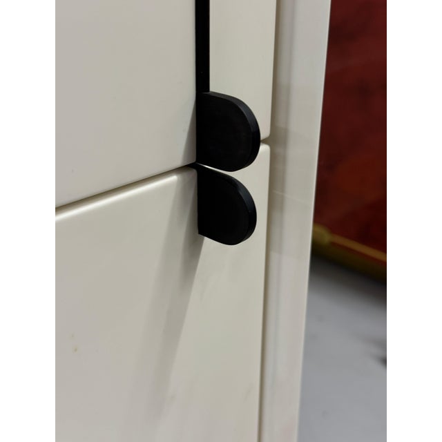 BDDW Lake Credenza White Lacquer Ebonized Hardware Walnut Interiors, Attributed For Sale - Image 12 of 18