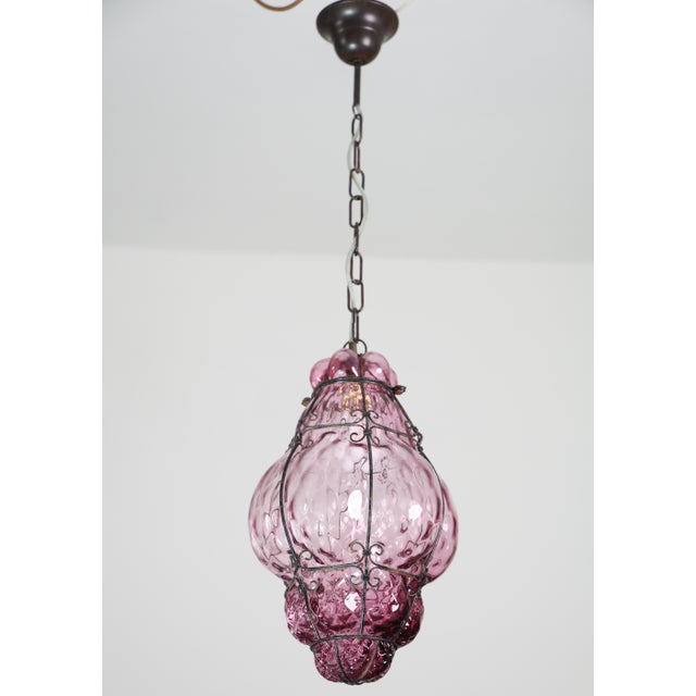 1960s Wonderful Large Magenta Colour Venetian Lantern, Seguso Murano Glass, Italy For Sale - Image 4 of 14