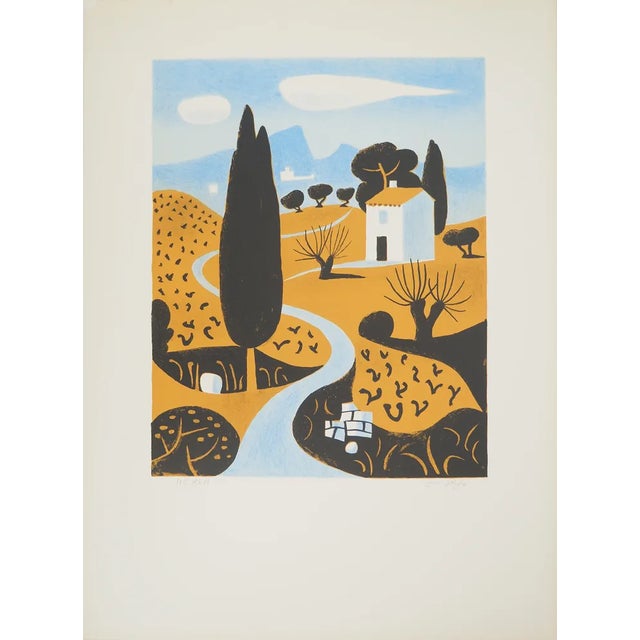 Jean Hugo, Landscape of Provence with Cypresses, Original Signed Lithograph For Sale